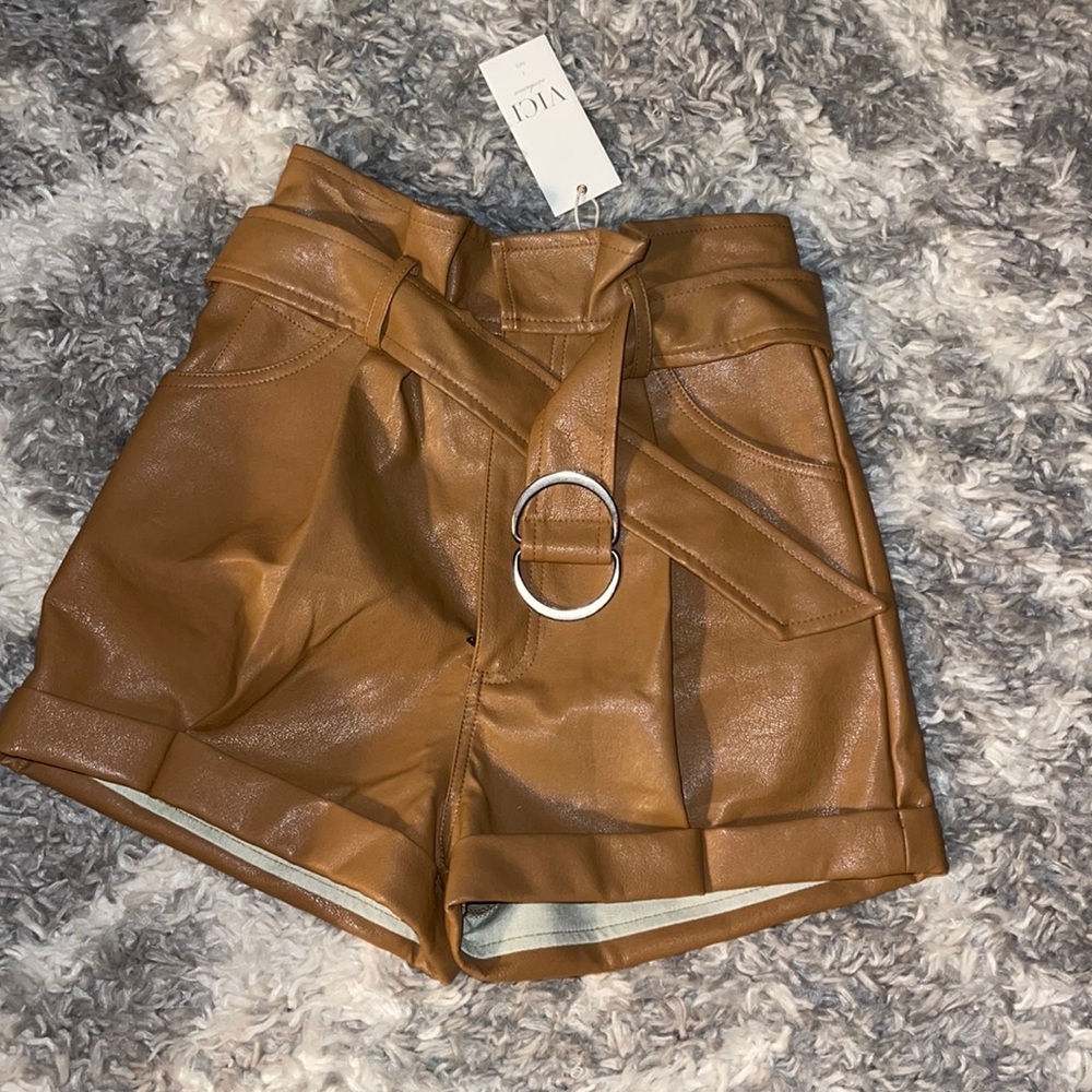 Vici leather tan shorts